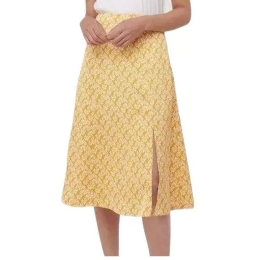 Ann Taylor LOFT Women’s Skirt A-Line Slit Yellow White Satin Dainty 2 - Picture 3 of 7